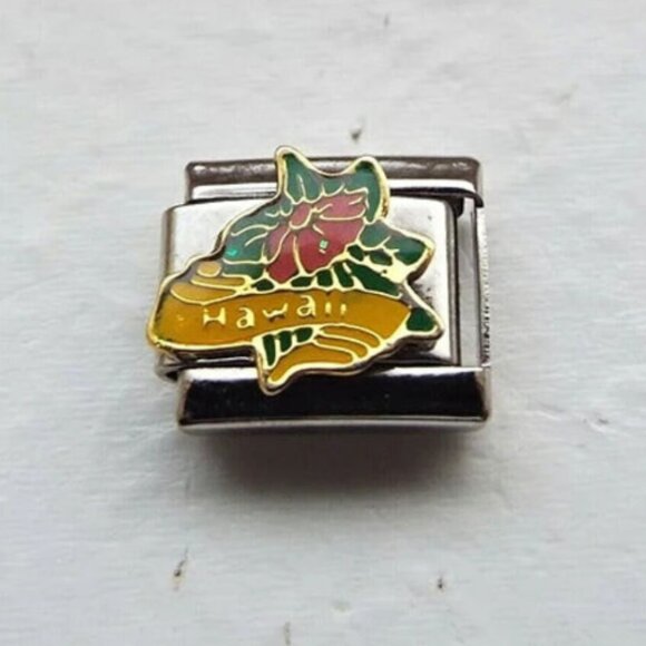Enamel Hawaii and flower 9mm stainless steel italian charm bracelet link new - Picture 1 of 2